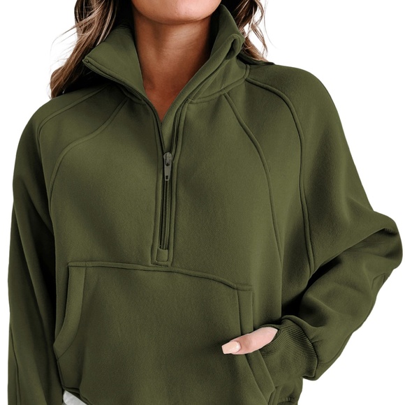 Olive Green Funnel Collar Sweater - Picture 2 of 9